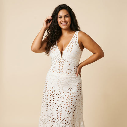 Conjunto Bañador Calado Blanco con Falda | AZIVRA