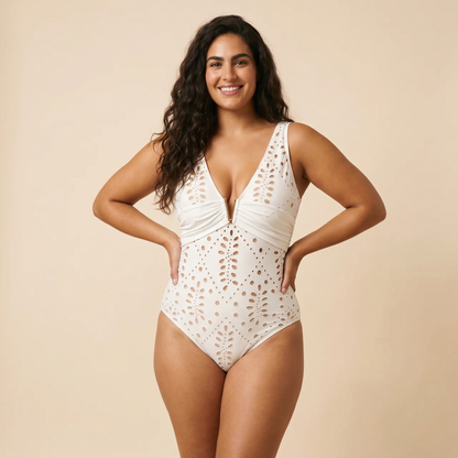 Conjunto Bañador Calado Blanco con Falda | AZIVRA