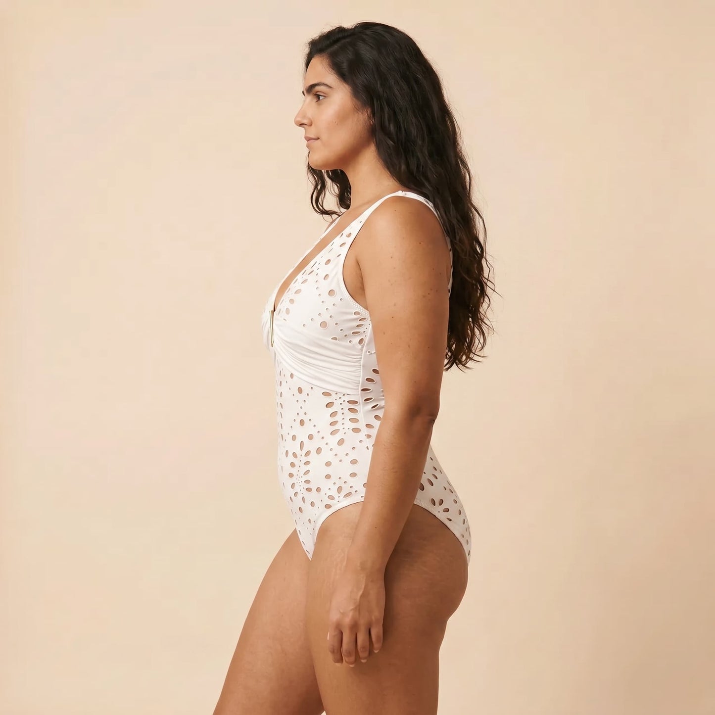 Conjunto Bañador Calado Blanco con Falda | AZIVRA