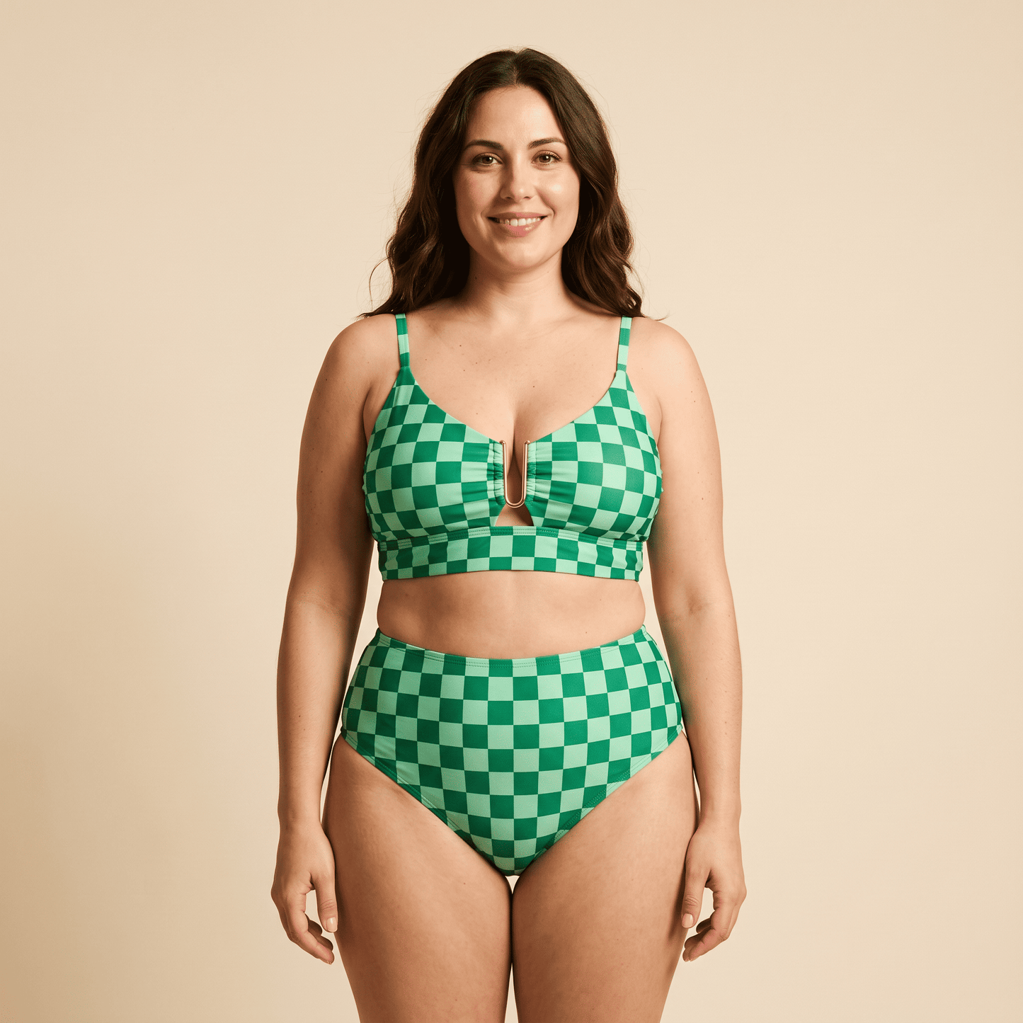 Bikini Cuadros Verde Argolla Dorada | AZIVRA