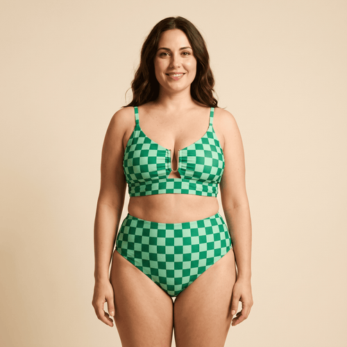 Bikini Cuadros Verde Argolla Dorada | AZIVRA